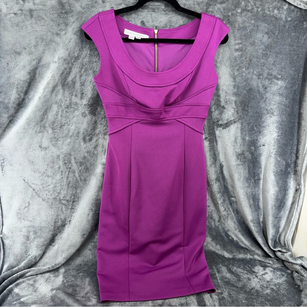 Maggy London Purple Cap Sleeve Sheath Scoop Neck Mod Midi Dress Size 4